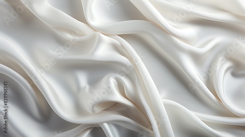 Wrinkled white silk fabric, soft folds, smooth texture, luxurious and elegant, topdown view