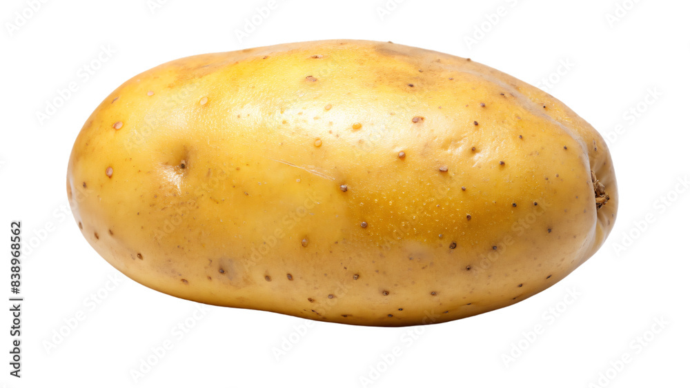 Raw potato sit against a clean white background