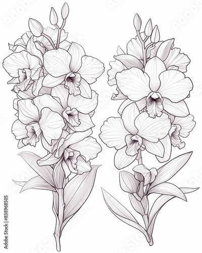 Coloring book for kids  coloring flower  plant  orchid.