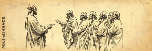 Jesus Sending Out the Seventy-Two Disciples, Biblical Illustration of Evangelism and Mission, Ideal for Religious Banner,Christian banner