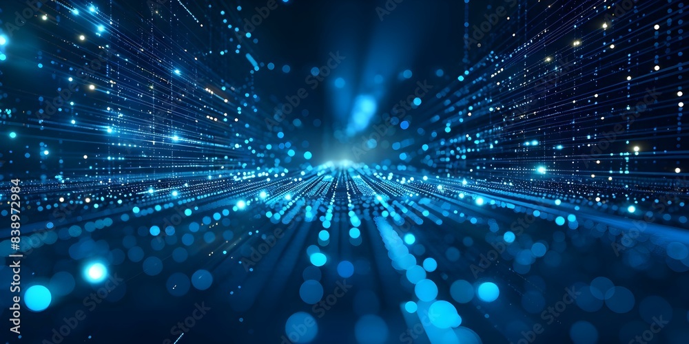 Obraz premium Futuristic dark blue technical background with lines dots and digital innovation. Concept Technical Background, Dark Blue, Futuristic, Digital Innovation, Lines and Dots