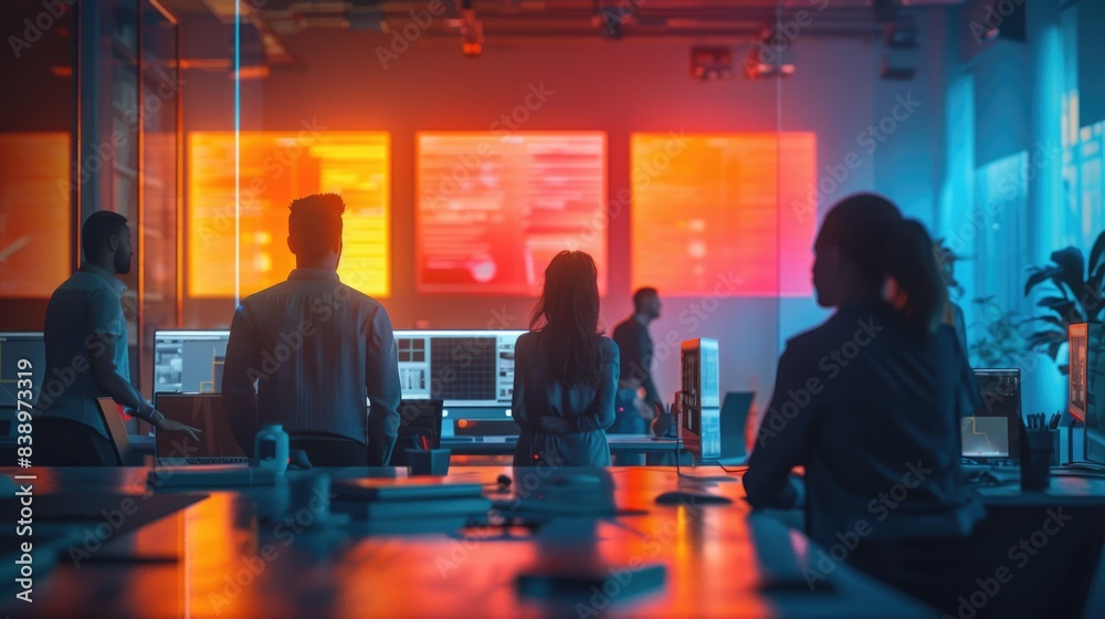 Diverse Team of Professionals Working at High-Tech Network Operations Center Diverse Team of Professionals Working at High-Tech Network Operations Center