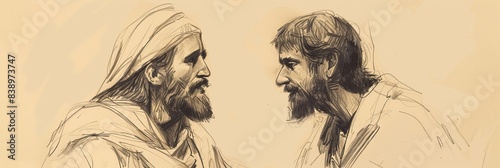 Jesus' Interaction with Nicodemus, Biblical Illustration of Teaching and Faith, Ideal for Religious Banner,Christian banner
