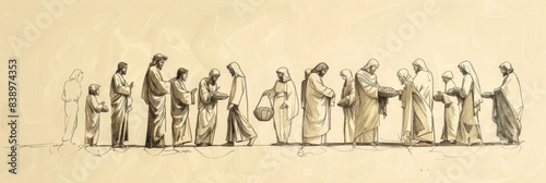 Jesus' Miracles of Feeding the 4000, Biblical Illustration of Provision and Compassion, Ideal for Inspirational and Devotional Use,Christian banner © T Studio