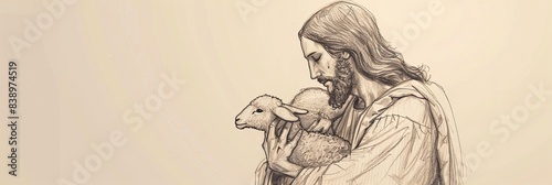 Biblical Illustration of Jesus Holding a Lamb, Symbolizing His Role as the Good Shepherd,Christian banner