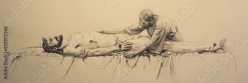 Jesus' Body Being Laid in the Tomb, Biblical Illustration of Mourning and Hope, Ideal for Religious Banner,Christian banner