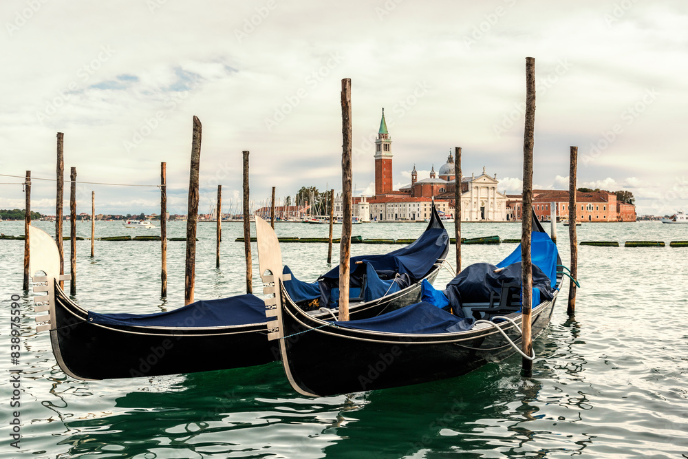 Italy, Venice, gondolas in front of San Giorgio Maggiore Italy, Venice, gondolas in front of San Giorgio Maggiore