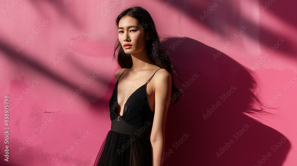 Portrait photo Asian women on pink blackground. Happy concept. Portrait photo Asian women on pink blackground. Happy concept.