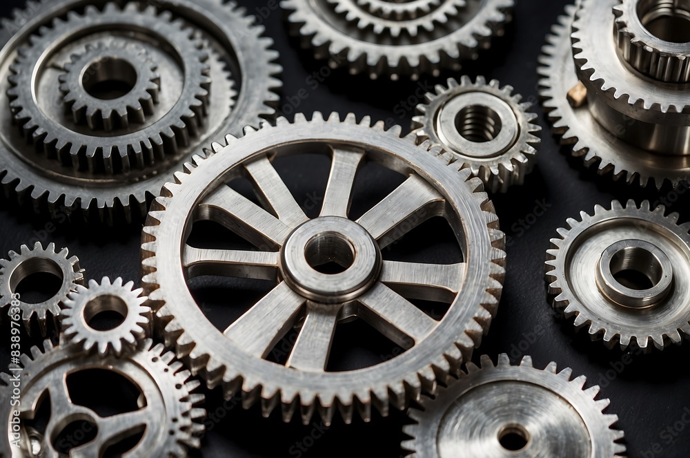 Intricately Designed Polished Silver Gears Against a Black Background Intricately Designed Polished Silver Gears Against a Black Background