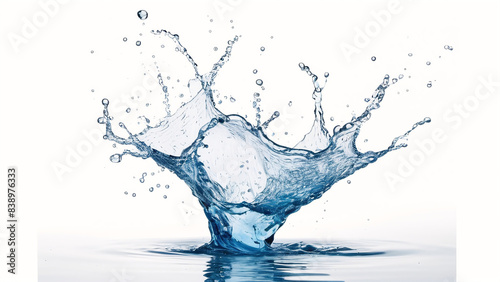 blue water splash flying in air. isolated on white background