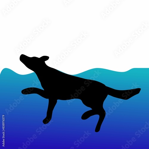 illustration or silhouette of a swimming dog