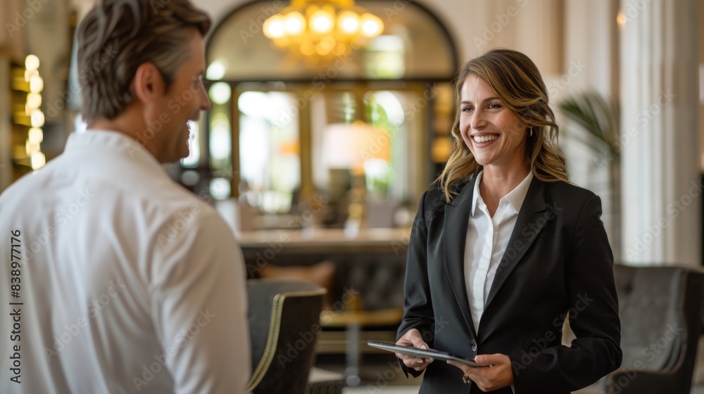 Professional Business Meeting in a Luxury Hotel Lobby Professional Business Meeting in a Luxury Hotel Lobby