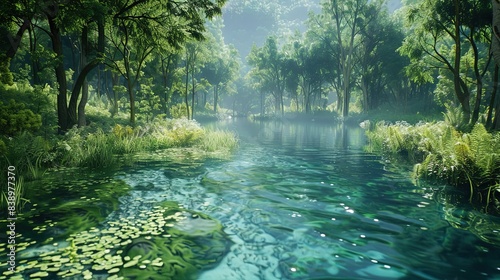 Ecological Environment Protection Promotion Natural Scenery Poster Background Material, Clear Rivers and Vegetation on Banks
