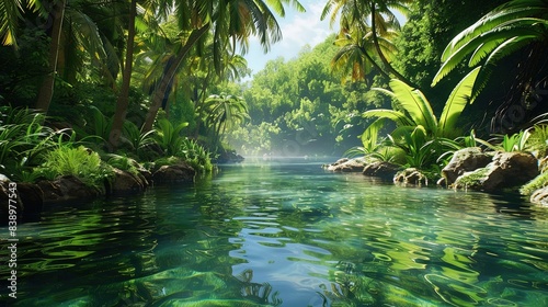 Ecological Environment Protection Promotion Natural Scenery Poster Background Material, Clear Rivers and Vegetation on Banks
