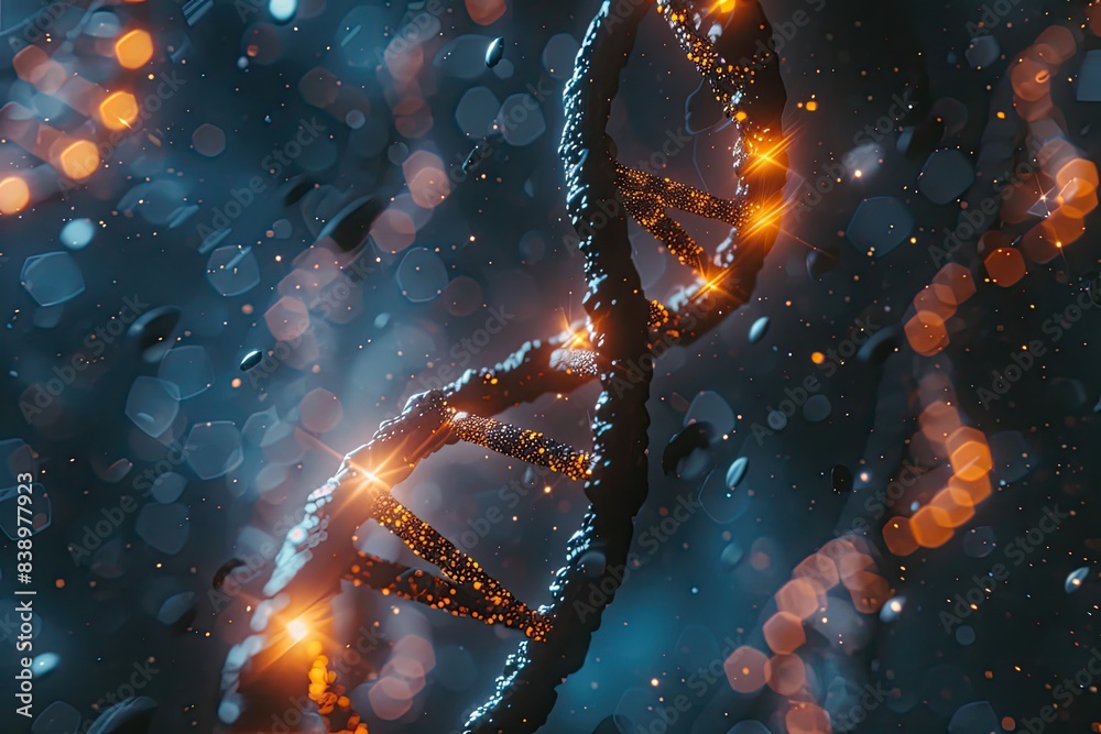 Close-up image of illuminated DNA strand with glowing details. Perfect for scientific, medical, and genetic related projects. Close-up image of illuminated DNA strand with glowing details. Perfect for scientific, medical, and genetic related projects.