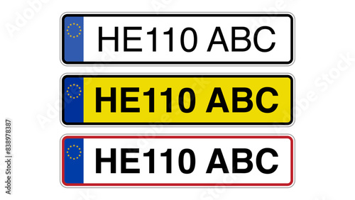 Number plate. European car license plate vehicle registration isolated sign. Vehicle registration plates of Europe. Vector illustration.