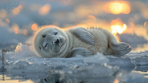 Adorable Seal Pup Resting on Ice Floe
 photo