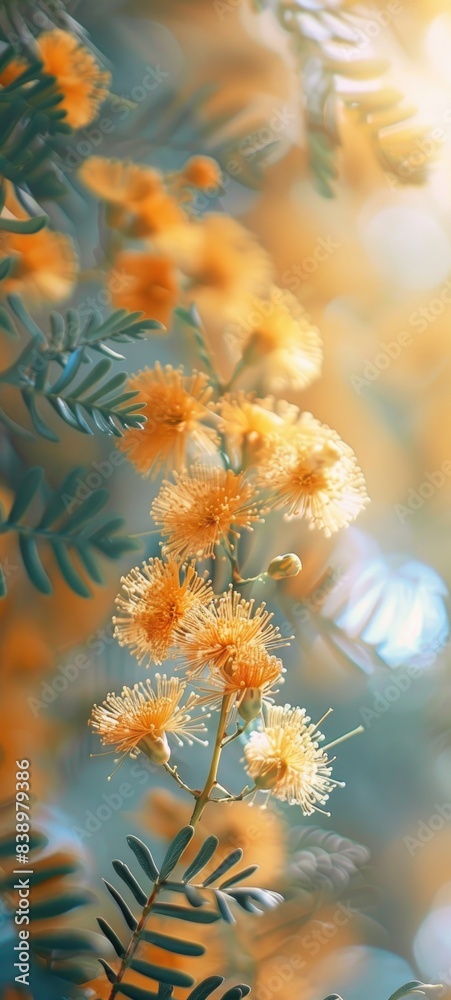 Sunny Yellow Mimosa Flowers in Glass Vase Indoors Sunny Yellow Mimosa Flowers in Glass Vase Indoors