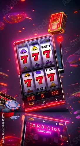 Banner of mobile online casino application with 777 big win slot machine.