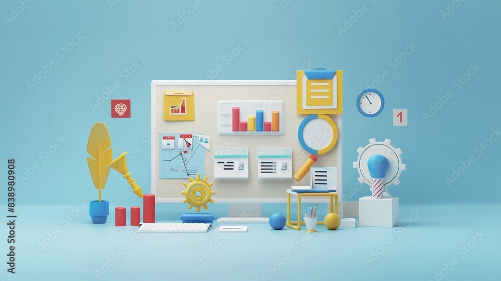 Minimalist 3D cartoon of an agile project management scene, concept of flexibility, clear and dynamic Minimalist 3D cartoon of an agile project management scene, concept of flexibility, clear and dynamic