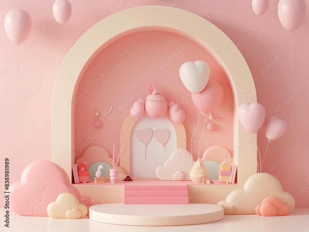 Minimalist 3D cartoon of a baby shower guest book area, concept of memories, soft and warm Minimalist 3D cartoon of a baby shower guest book area, concept of memories, soft and warm