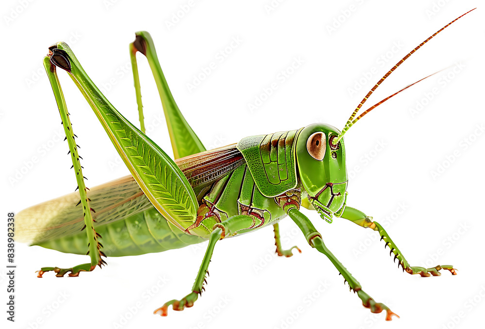 Fototapeta premium A green grasshopper isolated on a transparent background PNG
