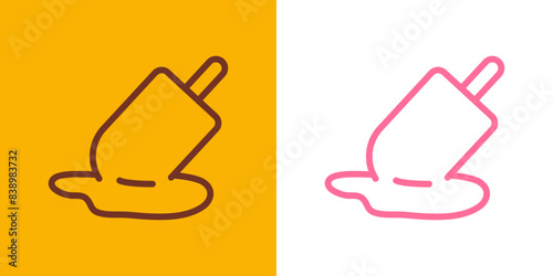 Logo popsicle. Silieta con líneas de helados de paleta sabores fresa y chocolate cayendo y derritiéndose