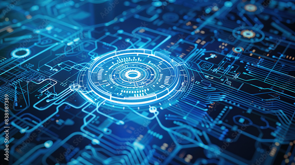 © 沈军 贡 - Blue digital technology background with mechanical elements and circuit board © 沈军 贡 - Blue digital technology background with mechanical elements and circuit board