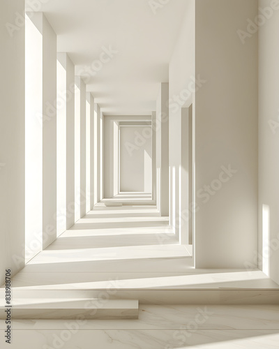 Empty white room with lights and shadows mock up © Oksana