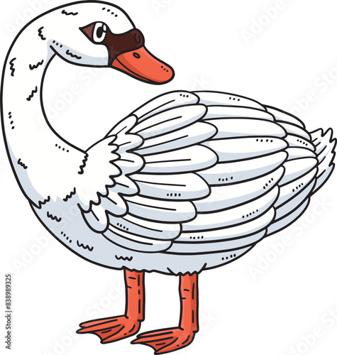 White Swan Bird Cartoon Colored Clipart 