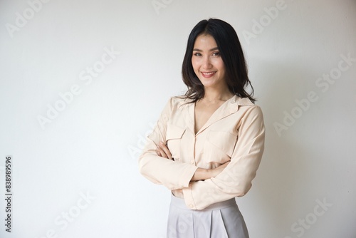 confident happy asian woman, portrait of successful happy positive asian office worker woman with confident face expression, proud of success, southeast asian chinese 20s young adult woman model