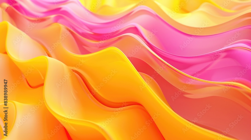 Yellow Abstract Background with Pink 3D Ripple and Wavy Rainbow Effect Yellow Abstract Background with Pink 3D Ripple and Wavy Rainbow Effect