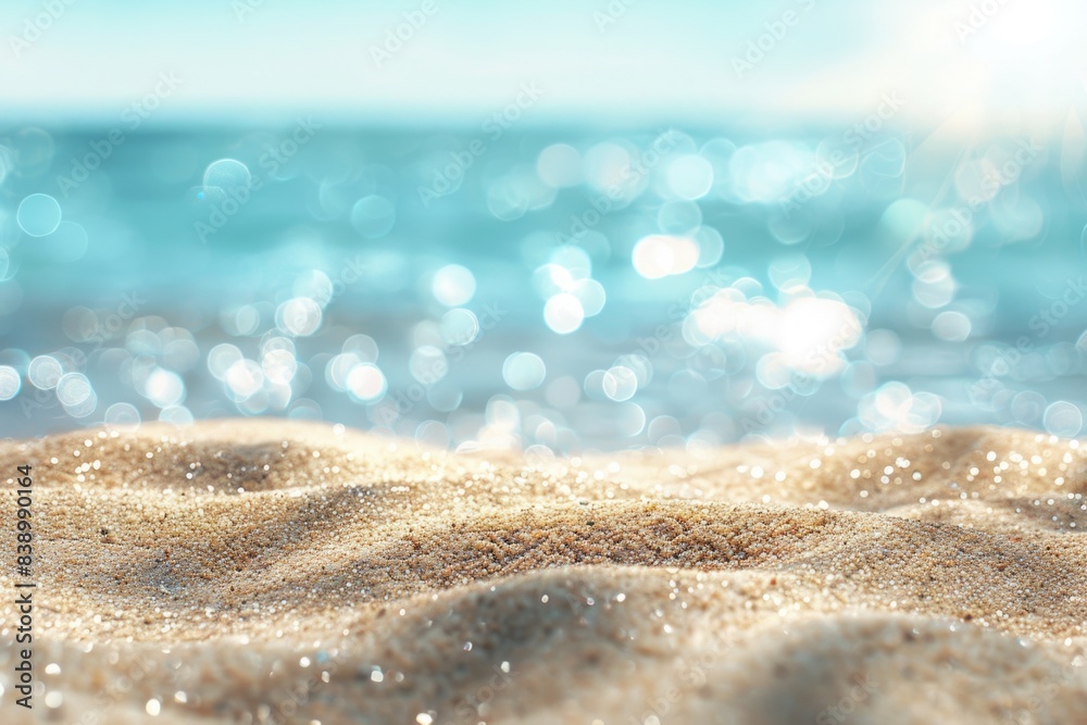 Ocean Sand. Abstract Beach Background with Tropical Blur Bokeh Light on Calm Sea and Sky Ocean Sand. Abstract Beach Background with Tropical Blur Bokeh Light on Calm Sea and Sky