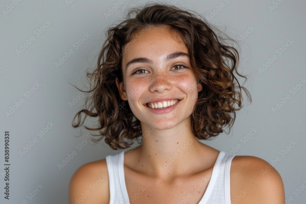 Happy Lady Portrait: A Young Beautiful Woman Smiling Isolated on White Background Happy Lady Portrait: A Young Beautiful Woman Smiling Isolated on White Background