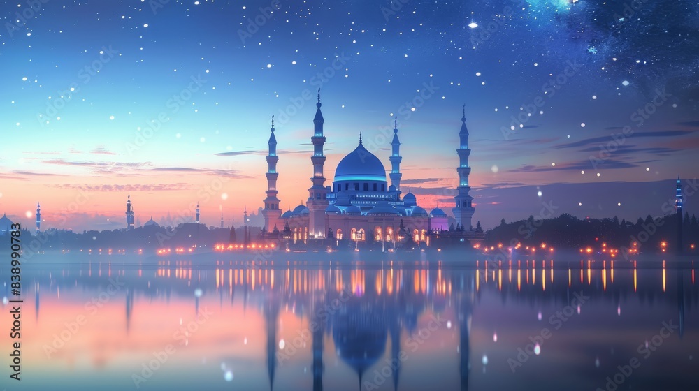 Fototapeta premium A Serene Nighttime View of the Grand Mosque in a City