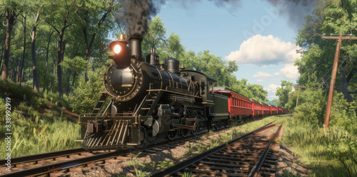 A Vintage Steam Engine Train Traveling Through a Forest Landscape