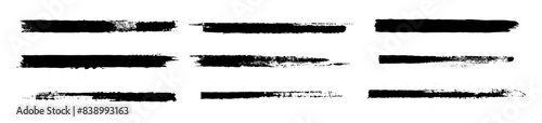 Straight line vector Asian ink brush strokes. Black hand drawn stripes, smears. Chinese, Japanese or  Korean calligraphy brushstrokes set. Rough grunge thick paint line texture. Vector sketch lines