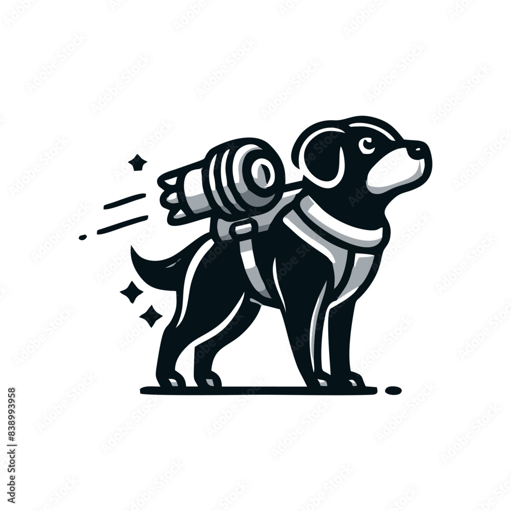 Fototapeta premium dog and rocket logo. dog logo design wearing a rocket on its back. dog rocket vector illustration
