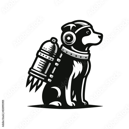 dog and rocket logo. dog logo design wearing a rocket on its back. dog rocket vector illustration