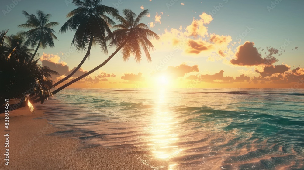 Obraz premium Golden Sunset on a Tropical Beach