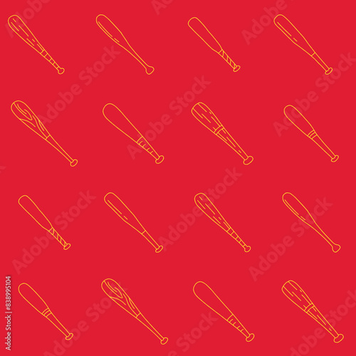 Outline Collection of Baseball Bat Seamless Pattern Vector illustration for Print, Wallpaper, Decoration.