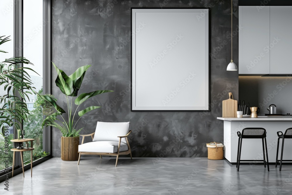 Poster mockup in scandinavian kitchen interior created with generative ai