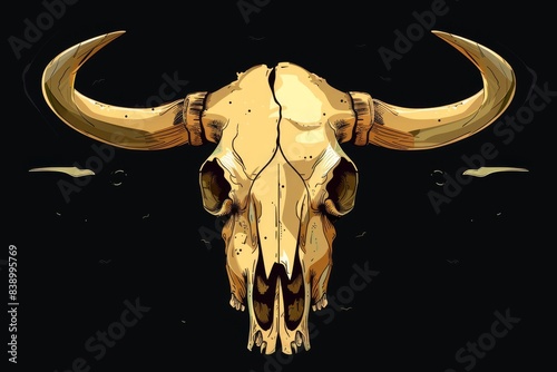 Buffalo Skull Flat Icon, Dead Animal Tribal Totem Symbol, Cow Head Bones Color Illustration