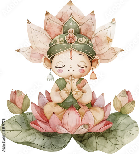Cute Narada god sitting on Lotus photo