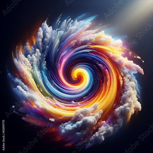 Dynamic and vibrant swirl of multicolored clouds and light, creating a mesmerizing abstract pattern. The vivid colors blend seamlessly, forming a captivating visual spectacle.. AI Generation