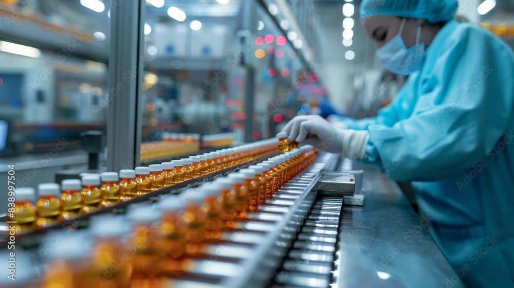 A close-up of a quality control inspector examining a product on an assembly line in a manufacturing plant, ensuring adherence to industry standards. A close-up of a quality control inspector examining a product on an assembly line in a manufacturing plant, ensuring adherence to industry standards.