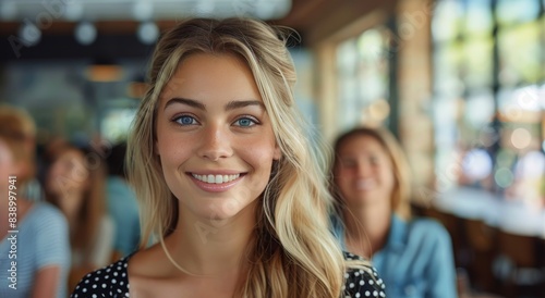 Smiling Blonde Woman In A Crowd