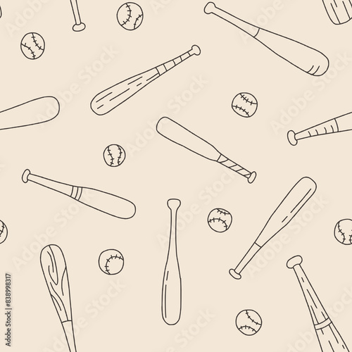 Outline Baseball Bat Sport Seamless Pattern Vector illustration for Print, Wallpaper, Decoration.