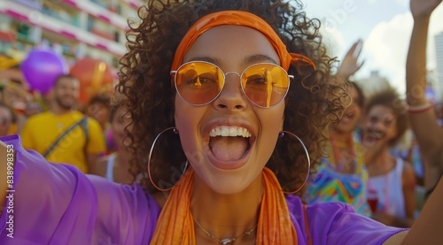 Smiling Woman With Glasses at a Music Festival