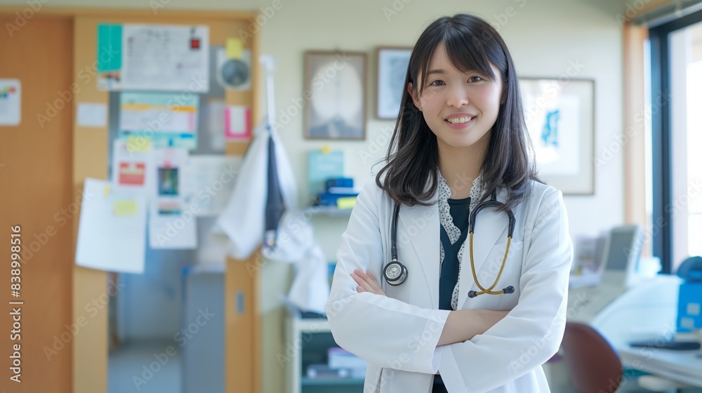 Confident Young Japanese Female Doctor in Hospital Office Setting, Medical Professional, Healthcare